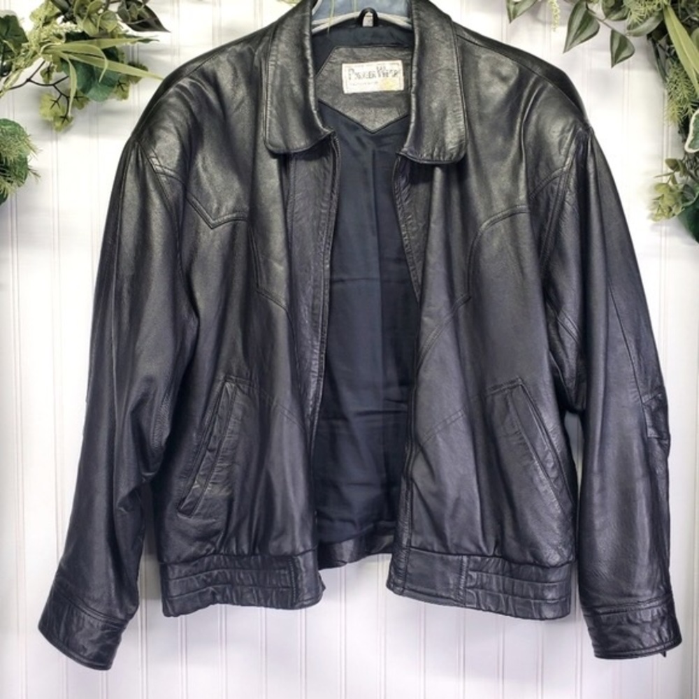 Pioneer Wear Men's Leather Bomber Jacket 100% Lamb Leather Vintage Biker Size L